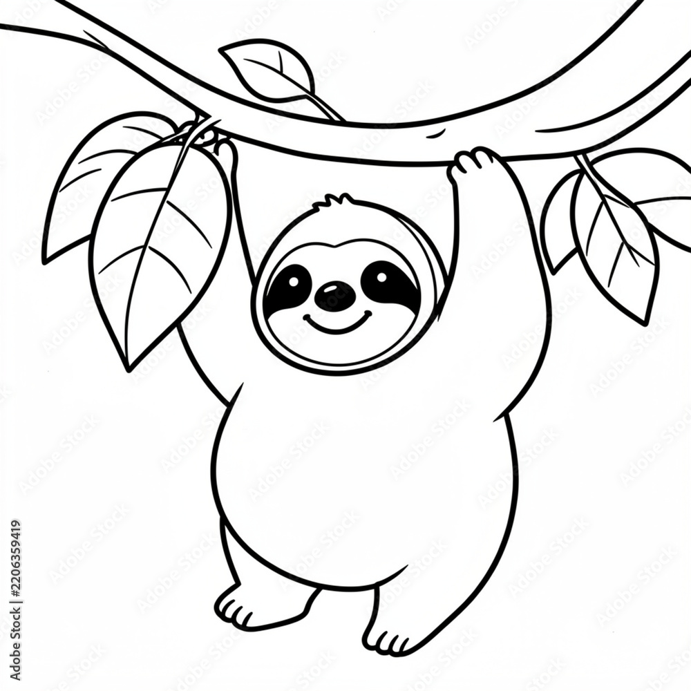 Obraz premium Baby Sloth with Leaf Coloring Page