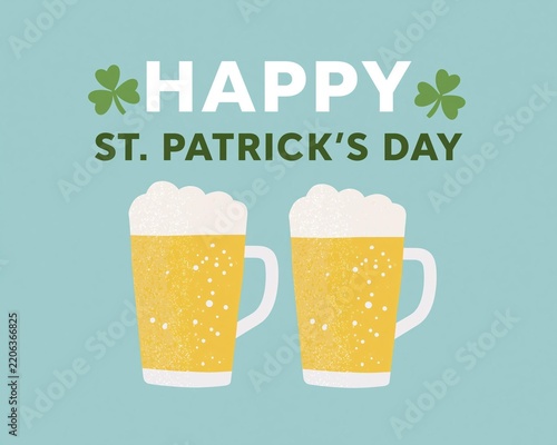 Happy St. Patricks Day greeting card with two beer mugs