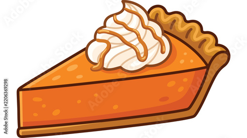 Vector Illustration of a Delicious Slice of Pumpkin Pie with Whipped Cream Topping