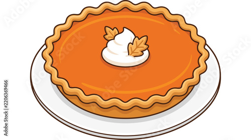 Illustration of a Delicious Pumpkin Pie with Whipped Cream on a White Plate