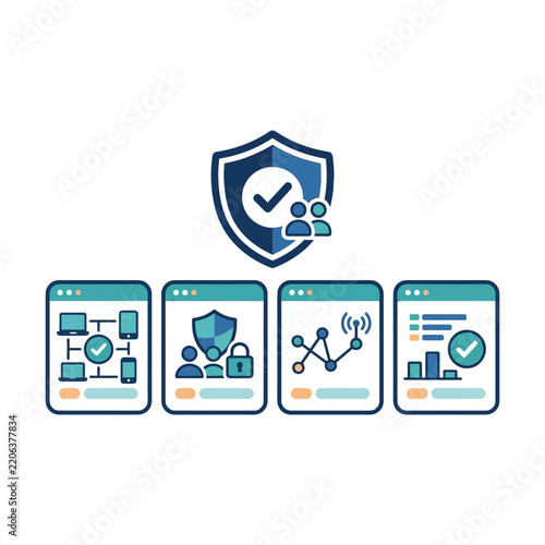 Data Security and Information Technology Infrastructure Icons for Network Protection and User Privacy