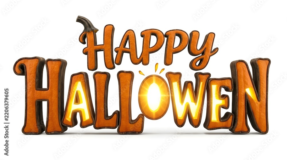 Fototapeta premium Halloween themed 3D text design with festive pumpkin elements