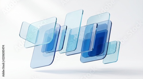 Abstract Blue Glassmorphism Geometric Shapes on White Background