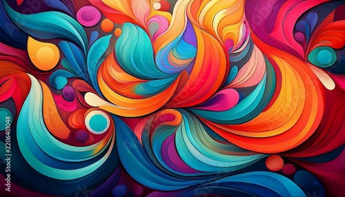 colorful shapes create a vibrant abstract design in bright hues