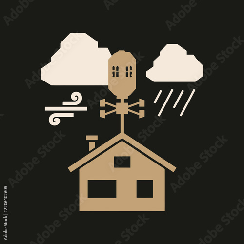 House with weather station showing wind and rain
