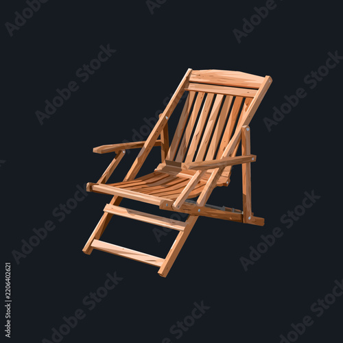 Wooden folding beach chair isolated on dark background