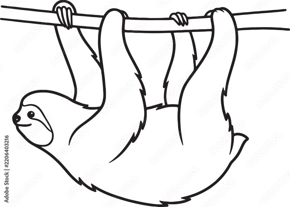 Obraz premium Minimalist line art illustration of a full body sloth hanging