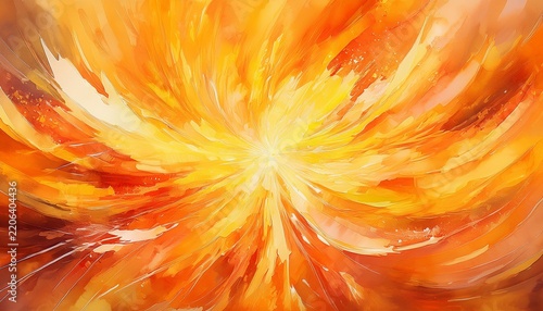 abstract radiant sunburst with warm yellow and orange watercolor streaks