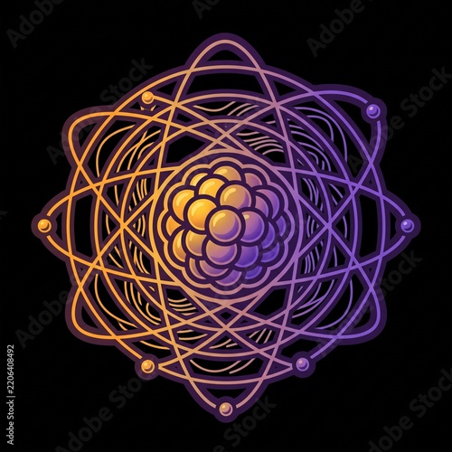 Vibrant abstract atomic or molecular structure with glowing interconnected nodes