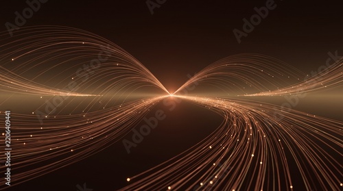 Futuristic digital light trails forming a glowing abstract tunnel in dark space