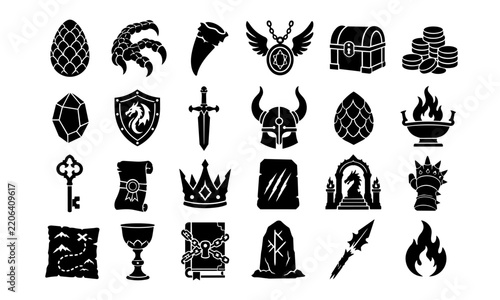 Fantasy treasure armor and weapon icon set