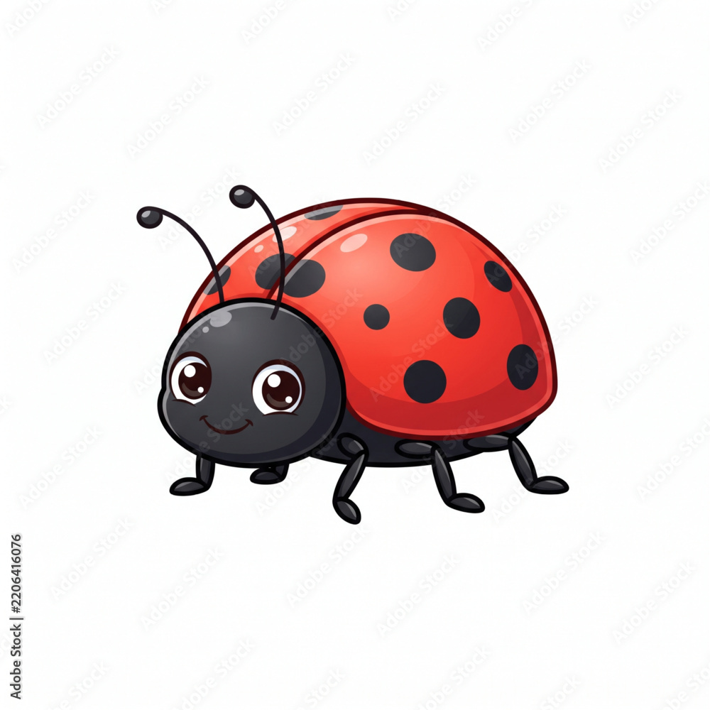 Fototapeta premium Cute red ladybug insect isolated on white background, friendly ladybird bug wildlife vector illustration. 