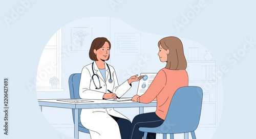 Doctor consults patient in office, medical check-up, health care concept
