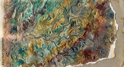 Topographical View of Cratered Celestial Terrain with Winding Features