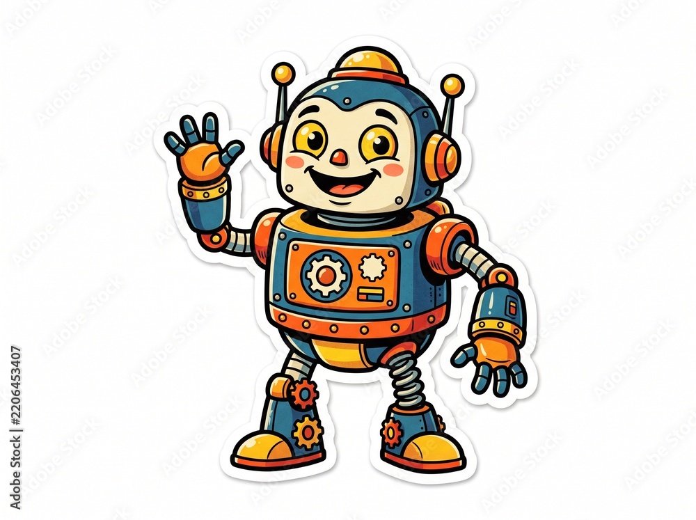 Obraz premium Friendly Cartoon Robot Character with Colorful Mechanical Design