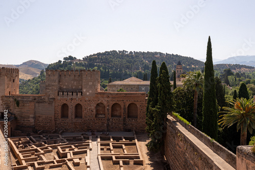 View of exterior of Alcazaba of the Alhambra in Granada, Spain