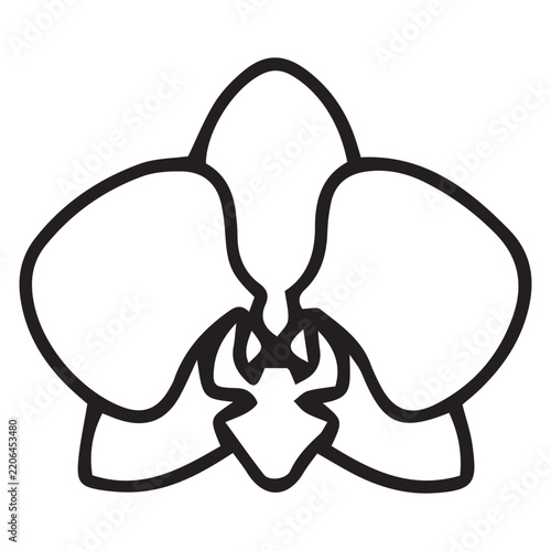 Orchid flower icon line art, minimalist botanical flora outline vector, black line tropical orchid blossom graphic for logo design