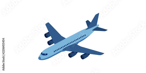 Isometric blue airplane vector illustration isolated on transparent background for travel and aviation designs.