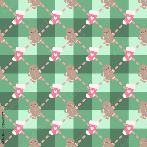 Cute Christmas Stocking Seamless Pattern with Festive Decorations