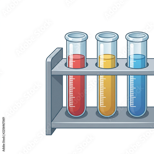 Laboratory Test Tube Rack with Colored Chemical Liquids - Science Illustration