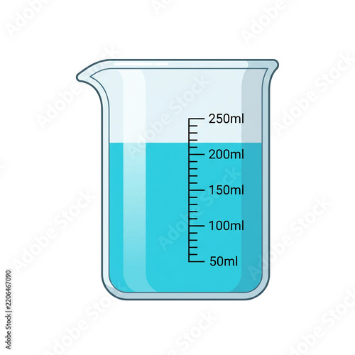 Laboratory Glass Beaker with Blue Liquid and Measurement Scale - Science Illustration