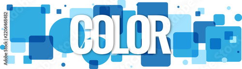 Minimalist word design showing the word color set on a blue geometric shape pattern