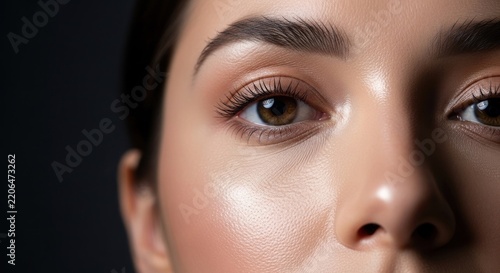 Closeup of a Womans Eye with Glowing Skin and Natural Makeup.