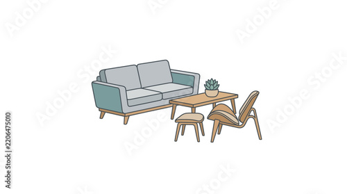 Minimalist Living Room Furniture Set Isolated on Transparent Background