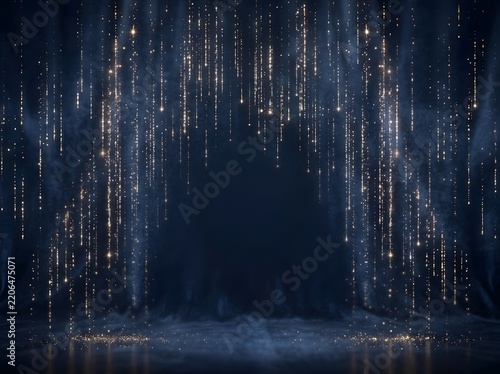 Mesmerizing Digital Rain Forest of Glowing Neon Dots Cascading Through Mysterious Dark Blue Void Atmosphere