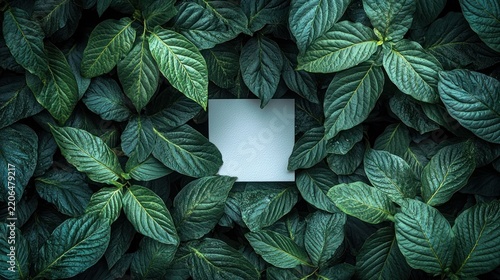 Blank white square amidst lush green leaves