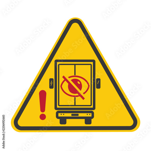Danger sign icon rear truck crossed eye representing vehicle blind spot safety distance