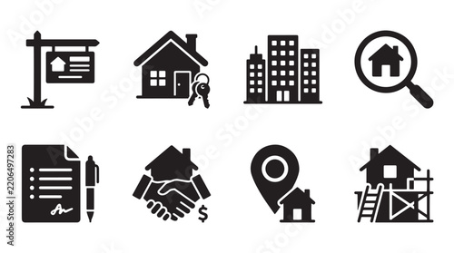 Real Estate and Property Management Black Icon Set