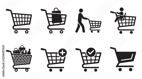 Shopping Cart Icon Set for Retail and E-commerce