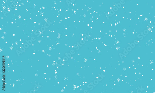Falling snowflakes against a bright cyan background with subtle depth and motion blur for winter celebration concepts