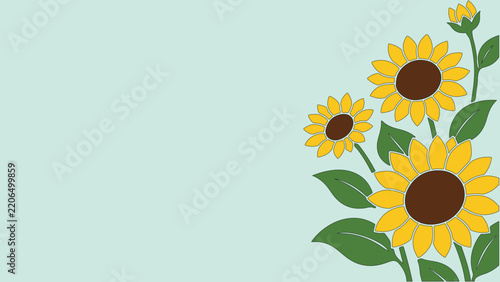 Sunflower Border on Mint Background with Copy Space