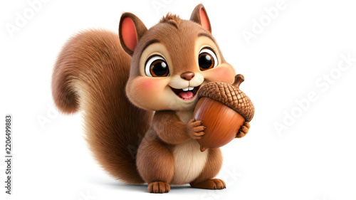 Cute cartoon squirrel holding an acorn isolated on a transparent background for autumn designs