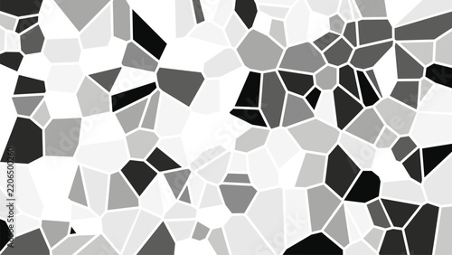Abstract monochrome mosaic background with irregular black white and gray geometric stone shapes ideal for modern wallpaper decor texture posters branding and decor design projects