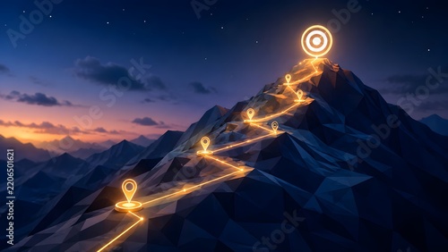 Business Growth Roadmap Strategy Plan With Mountain Peak And Milestone Markers