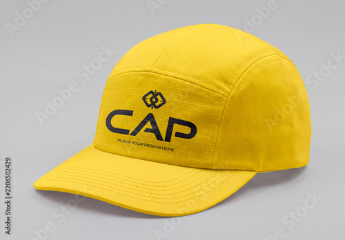 Yellow Baseball Cap Mockup with Logo Design