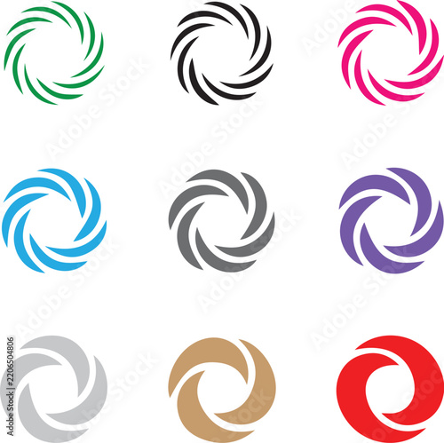 Abstract Circular Swirl Logo Symbol Set in Multiple Colors