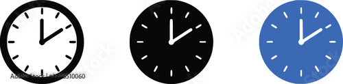 Set of three clock icons showing time at two oclock in different styles