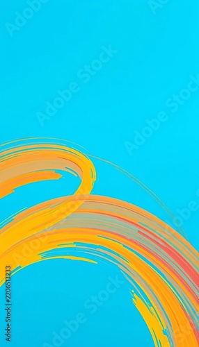 Vibrant brush strokes swirl across a bright blue background, background, bright