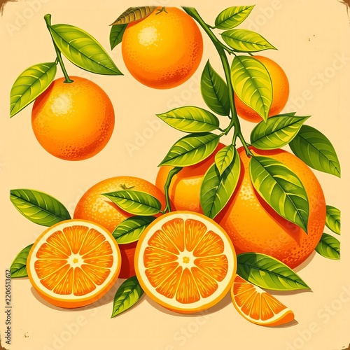 Vintage-inspired citrus fruit design featuring California oranges, vintage, nostalgia