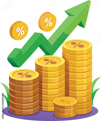 Realistic Savings Account Growth Concept with Gold Coins and Financial Growth Chart