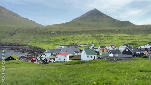 Pan View of Small Village in Faroe Islands at Daytime Summer