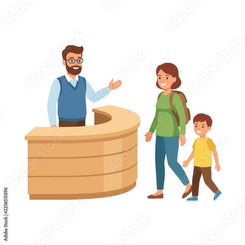Family at reception desk