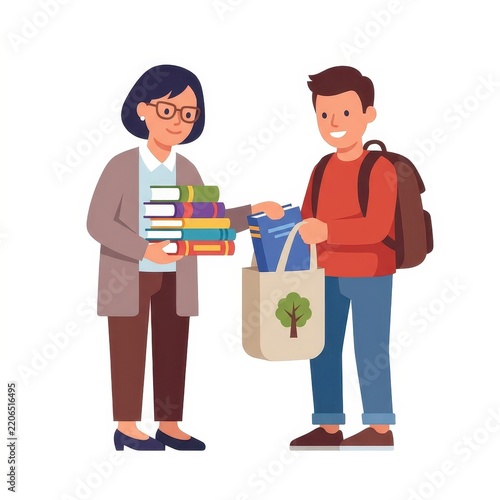 Teacher and student with books vector illustration