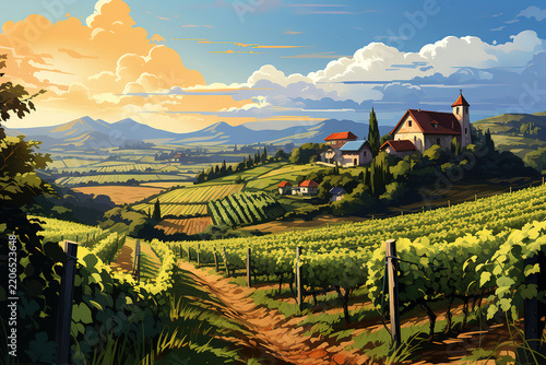 Enchanting European Vineyards Bathed in Sunset Glow