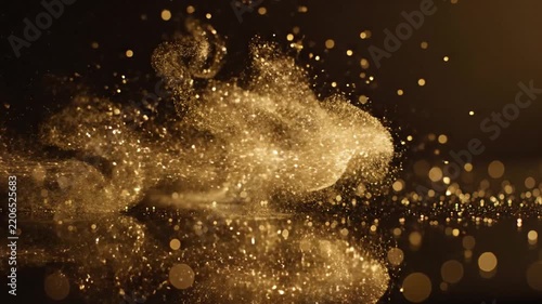 Golden Bokeh Lights Twinkling in Darkness with Slow Motion Camera Effect