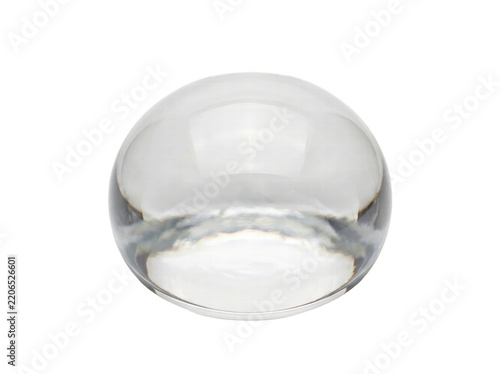 Clear Glass Dome Hemisphere Resting on White Background, Transparent Crystal Ball Half Sphere Cutout for Mockup and Graphic Design Template